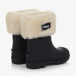 Chloé Rain Boots|Rain Boots*Girls Blue Rubber & Faux Fur Rain Boots