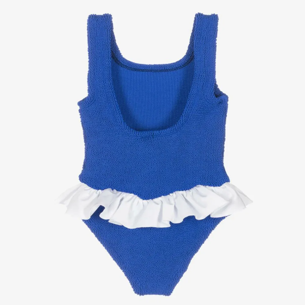 Hunza G Swimwear*Girls Blue Ruffle Crinkle Swimsuit RoyalBlue