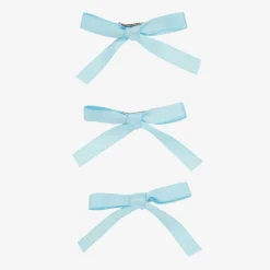 Junona Gifts|Hair Accessories*Girls Blue Satin Bow Hair Clips (3 Pack)