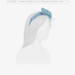 Patachou Hair Accessories*Girls Blue Tweed & Sequin Bow Hairband