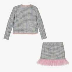 Angels Face Outfit Sets*Girls Tweed Skirt Set Blue
