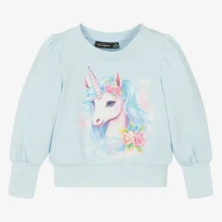 Rock Your Baby Tops*Girls Blue Unicorn Cotton Sweatshirt