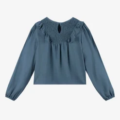 Mayoral Tops*Girls Blue Viscose Frill Blouse