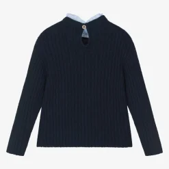 Laranjinha Tops*Girls Blue Wool & Cashmere Knit Sweater
