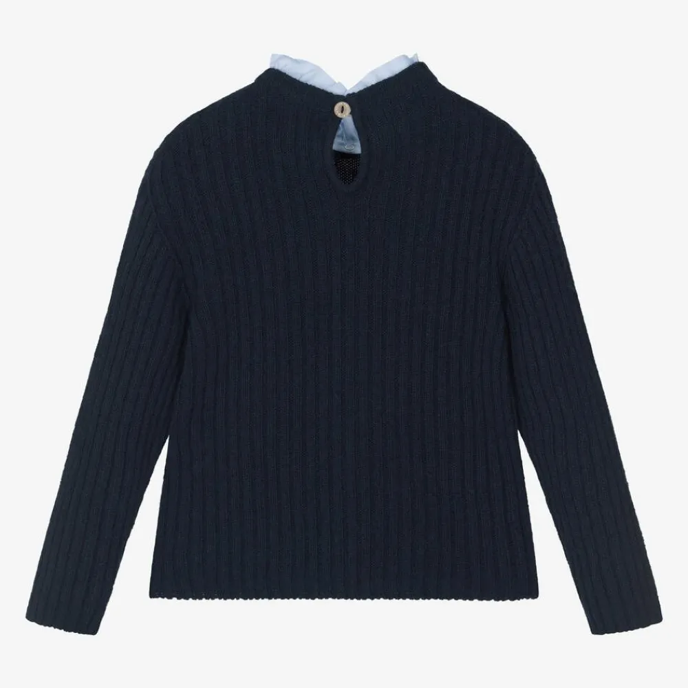Laranjinha Tops*Girls Blue Wool & Cashmere Knit Sweater