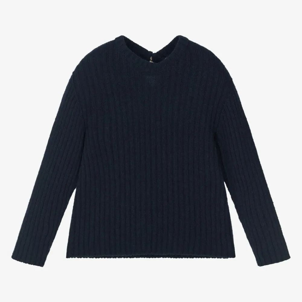 Laranjinha Tops*Girls Blue Wool & Cashmere Knit Sweater