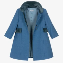 Ancar Coats & Jackets*Girls Blue Wool & Velvet Coat