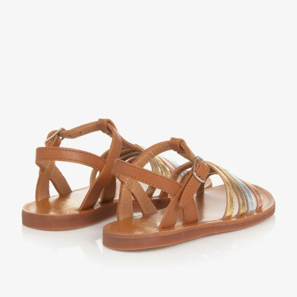 Pom dApi Sandals|Sandals*Girls Brown & Metallic Leather Sandals Camel