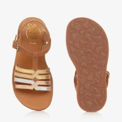 Pom dApi Sandals|Sandals*Girls Brown & Metallic Leather Sandals Camel