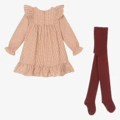 Tutto Piccolo Dresses*Girls Brown Check Cotton Dress Set