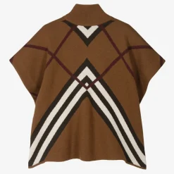 Burberry Coats & Jackets*Girls Brown Chevron Cashmere Cape DarkBirchBrown