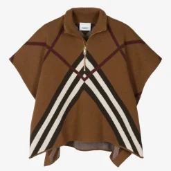 Burberry Coats & Jackets*Girls Brown Chevron Cashmere Cape DarkBirchBrown