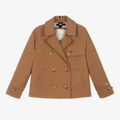 Tommy Hilfiger Coats & Jackets*Girls Brown Cotton Double Breasted Jacket