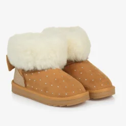 Monnalisa Boots|Boots*Girls Brown Faux Suede & Fur Trim Boots