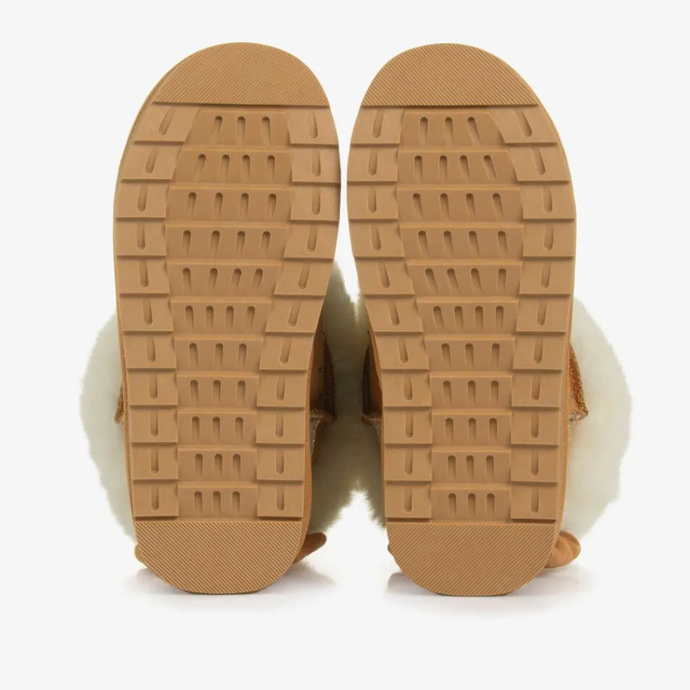 Monnalisa Boots|Boots*Girls Brown Faux Suede & Fur Trim Boots