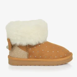 Monnalisa Boots|Boots*Girls Brown Faux Suede & Fur Trim Boots