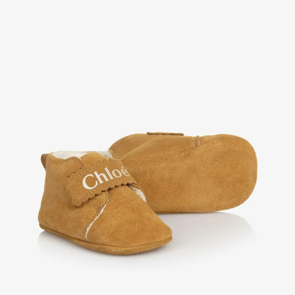 Chloé Pre Walkers|Pre Walkers*Girls Brown Suede Leather Pre-Walkers