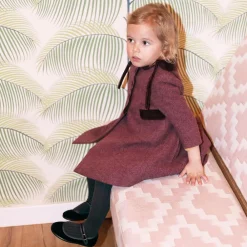 Ancar Coats & Jackets*Girls Burgundy Red Wool & Velvet Coat