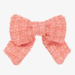 Patachou Hair Accessories*Girls Coral Pink Tweed Bow Hair Clip (14cm)