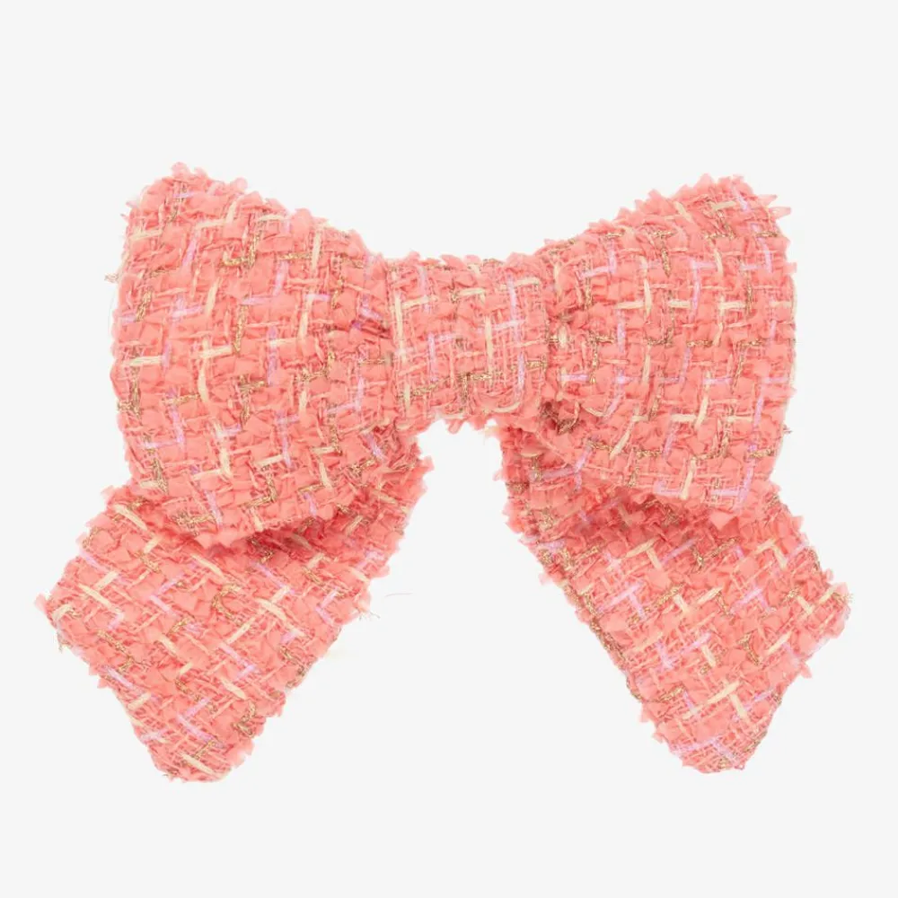 Patachou Hair Accessories*Girls Coral Pink Tweed Bow Hair Clip (14cm)