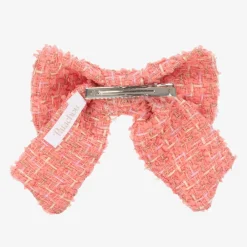 Patachou Hair Accessories*Girls Coral Pink Tweed Bow Hair Clip (14cm)