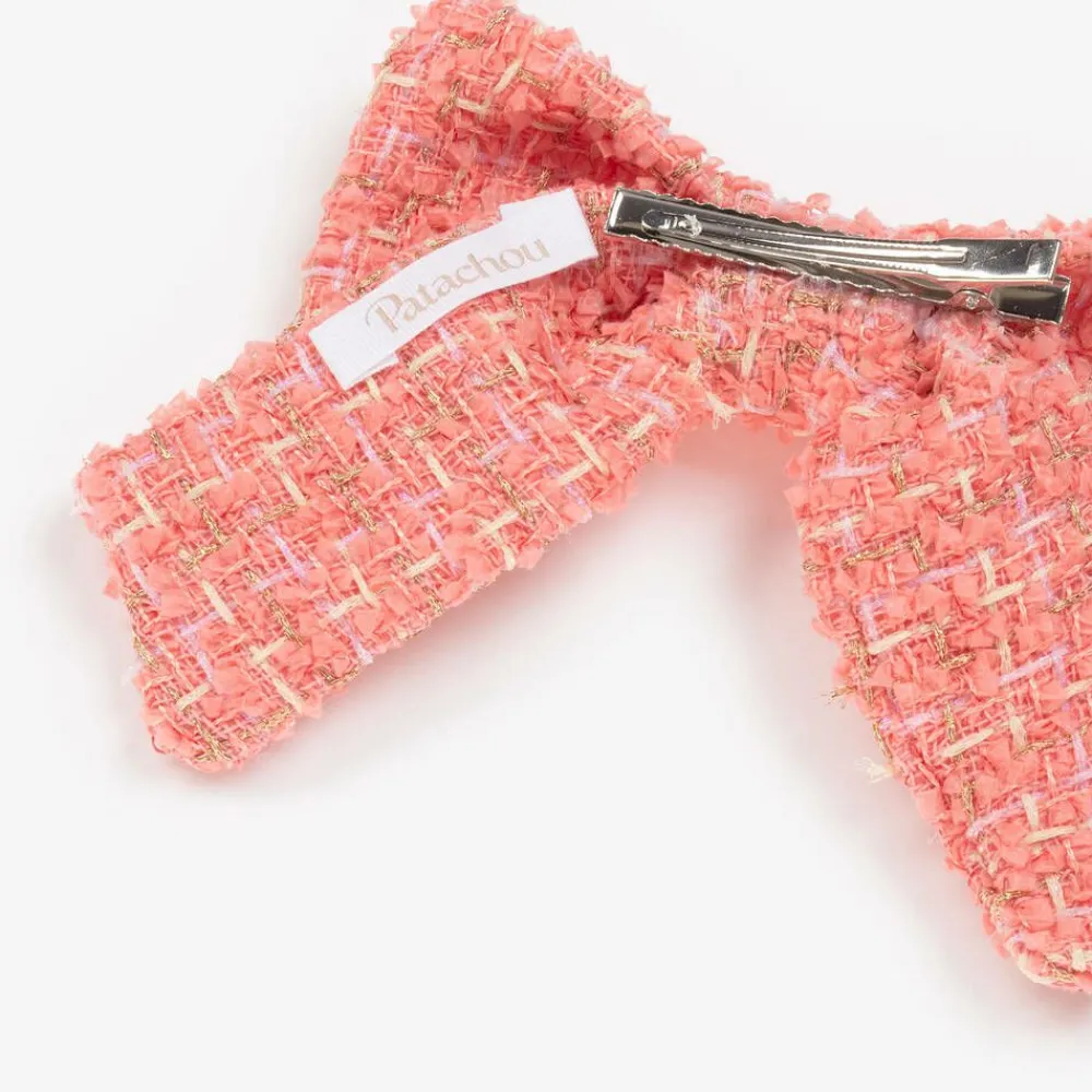 Patachou Hair Accessories*Girls Coral Pink Tweed Bow Hair Clip (14cm)