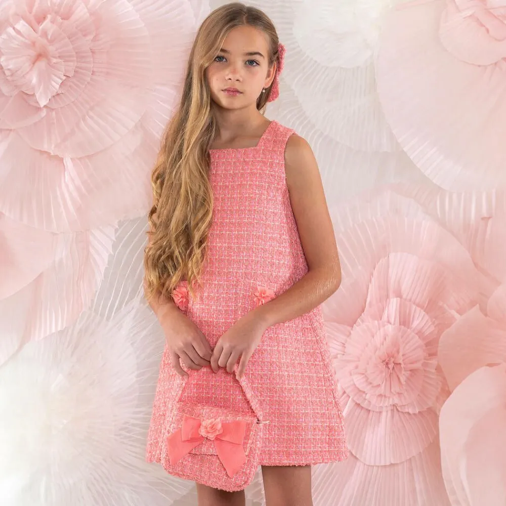 Patachou Bags*Girls Coral Pink Tweed Handbag (17cm)