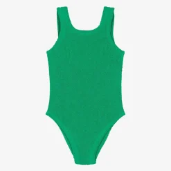Hunza G Swimwear*Girls Green Crinkle Swimsuit Emerald
