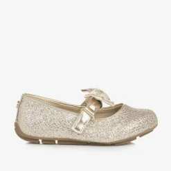 Michael Kors Kids Bar Shoes|Bar Shoes*Girls Glittery Gold Bow Ballet Pumps