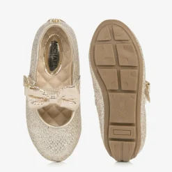 Michael Kors Kids Bar Shoes|Bar Shoes*Girls Glittery Gold Bow Ballet Pumps