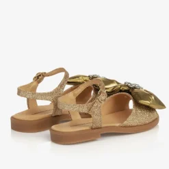 Childrensalon Occasions Sandals*Girls Glittery Gold Satin Bow Sandals