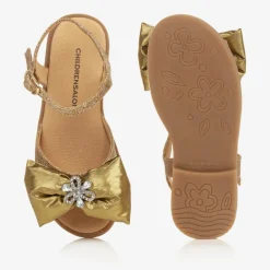 Childrensalon Occasions Sandals*Girls Glittery Gold Satin Bow Sandals