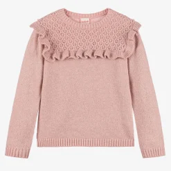 Boboli Tops*Girls Glittery Pink Cotton Knit Sweater
