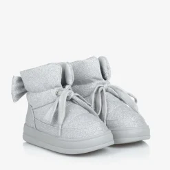 Monnalisa Boots|Boots*Girls Glittery Silver Quilted Boots