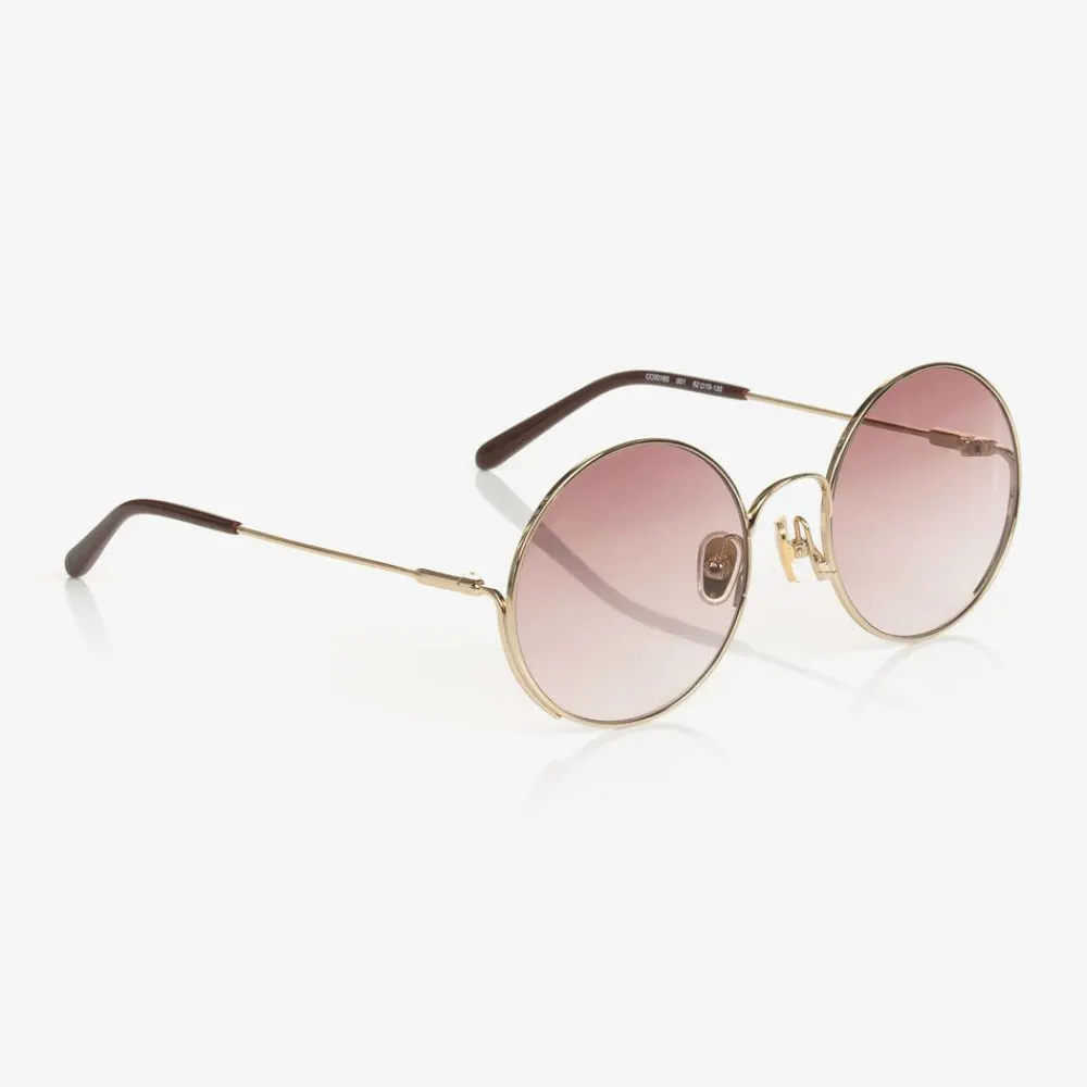 Chloé Clothing Accessories*Girls Gold & Brown Round Sunglasses