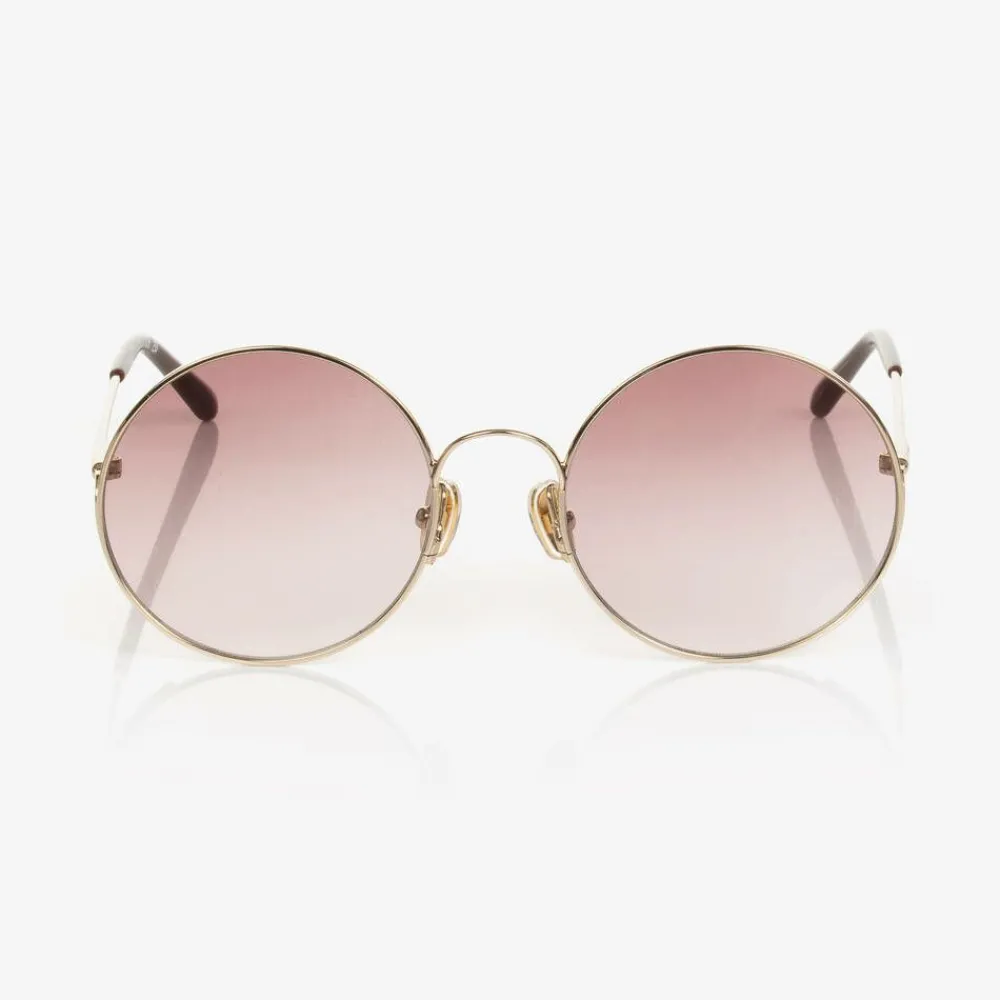 Chloé Clothing Accessories*Girls Gold & Brown Round Sunglasses