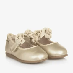 Mayoral Bar Shoes|Bar Shoes*Girls Gold Floral Bar Shoe