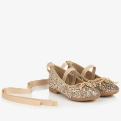 Angels Face Bar Shoes*Girls Glittery Ballerina Flats Gold