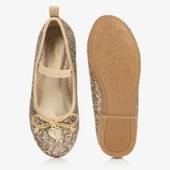 Angels Face Bar Shoes*Girls Glittery Ballerina Flats Gold