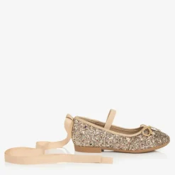 Angels Face Bar Shoes*Girls Glittery Ballerina Flats Gold