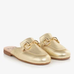 Irpa Loafers & Moccasins|Loafers & Moccasins*Girls Gold Leather Backless Loafers