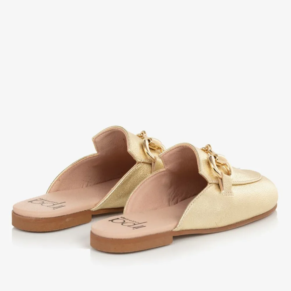 Irpa Loafers & Moccasins|Loafers & Moccasins*Girls Gold Leather Backless Loafers