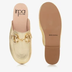 Irpa Loafers & Moccasins|Loafers & Moccasins*Girls Gold Leather Backless Loafers