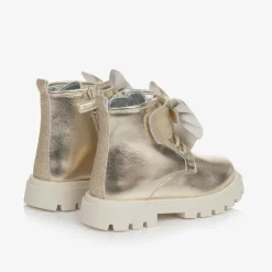 Monnalisa Boots*Girls Gold Leather Bow Ankle Boots