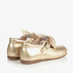 Childrens Classics Bar Shoes*Girls Gold Leather Bow Shoes