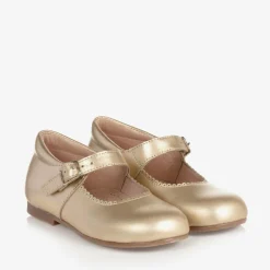 Childrens Classics Bar Shoes*Girls Gold Leather Bow Shoes