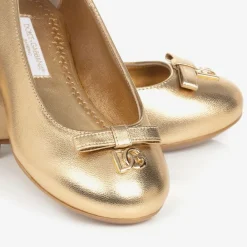 Dolce amp; Gabbana Pumps & Ballerinas|Pumps & Ballerinas*Girls Gold Leather DG Ballerina Pumps