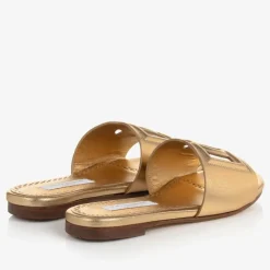 Dolce amp; Gabbana Sliders|Sliders*Girls Gold Leather DG Sliders