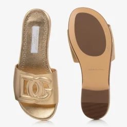 Dolce amp; Gabbana Sliders|Sliders*Girls Gold Leather DG Sliders