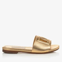 Dolce amp; Gabbana Sliders|Sliders*Girls Gold Leather DG Sliders